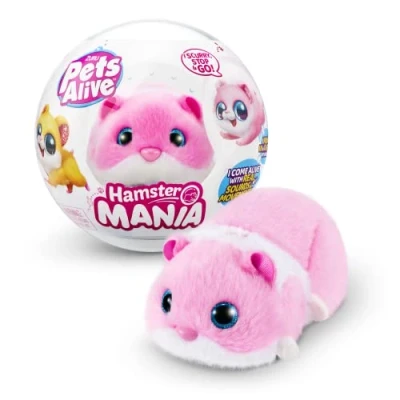 Afbeelding van Pets Alive Hamster Mania by ZURU, Pink Hamster, Pet Nurture, Pluche, Real Alive, 20+ interactieve geluiden, elektronisch dier, roze