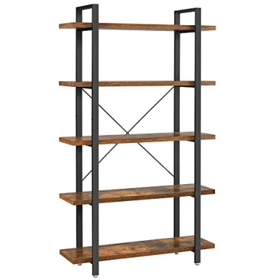 Afbeelding van VASAGLE boekenplank, stabiele staande plank met 5 plankenniveaus, woonkamerplank in industriële uitvoering, eenvoudige montage, woonkamer, slaapkamer, kantoor, vintage, donkerbruine LLS55BX