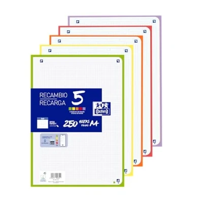Afbeelding van Oxford 250 vellen geruit, geperforeerd, A4, 5 x 5, heldere kleuren