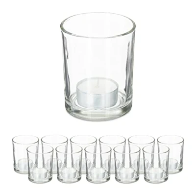 Afbeelding van Relaxdays theelichthouder set van 12 theelichtglazen glas 8,5 x 7 cm transparant