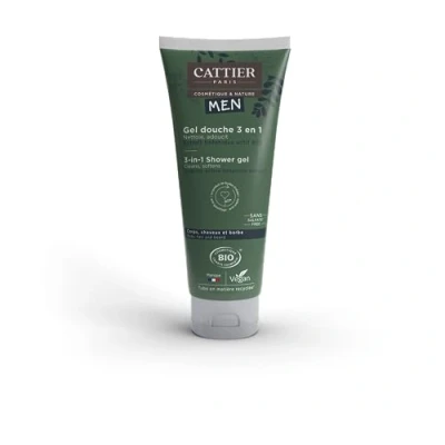 Afbeelding van Cattier Men Douchegel voor heren, 3 in 1, biologisch, haar, lichaam en baard, 200 ml