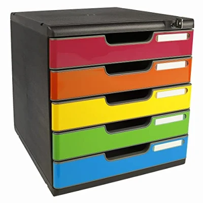 Afbeelding van Exacompta Artikelnummer: 331798D MODULO A4 5 laden met sleutelsluiting voor DIN A4+ documenten buitenmaten: diepte 35 x breedte 28,8 hoogte 32 cm, zwart/arlekijn glossy