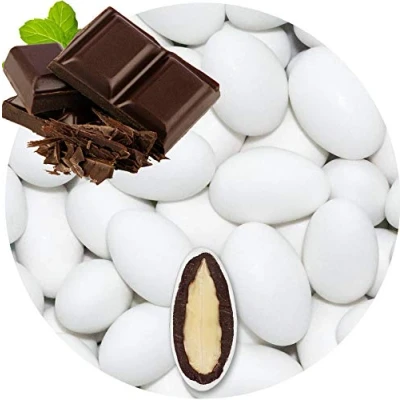 Afbeelding van EinsSein 0,5 kg matte witte chocolade amandelen gastgeschenken voor bruiloft, doop, communie, vormsel en suikeramandelen spreken Badem sekeri
