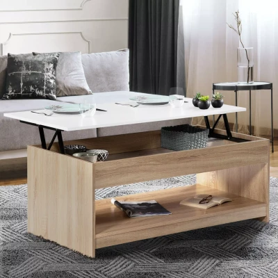 Image de Table basse plateau relevable SOA bois imitation hêtre blanc
