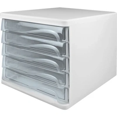 Image de helit Bloc de rangement, 5 tiroirs, gris clair / transparent