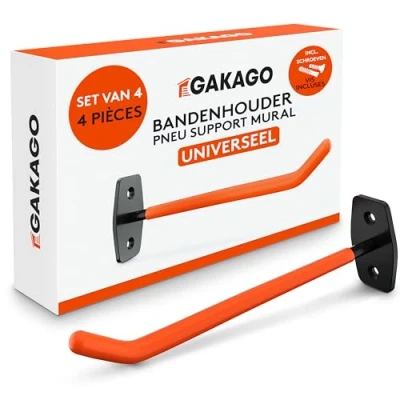 Afbeelding van Gakago Bandenhouder, wandhouder voor het opbergen van banden 4 delige velgenhouders, wandset incl. schroeven en pluggen met montagehandleiding extra lange