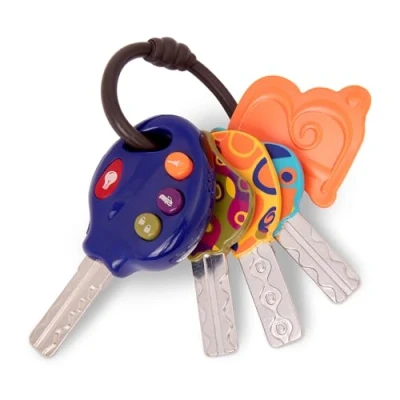 Afbeelding van B. toys by Battat LucKeys Sleutelhanger met 4 getextureerde sleutels, voor baby&#039;s en kinderen, zaklamp autogeluid, 10 maanden