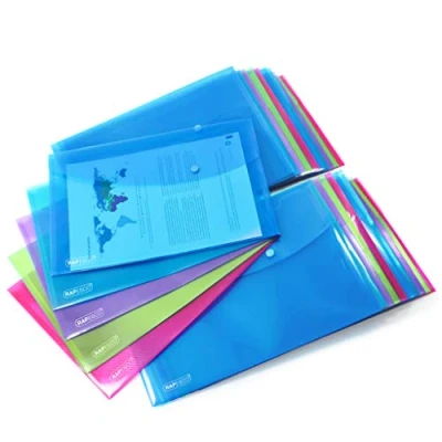 Afbeelding van Rapesco 1495 documententas met drukknop, ministerpapier/A4+, levendige kleuren, transparant, verschillende 50 stuks
