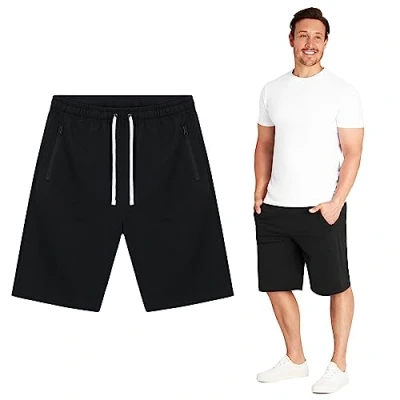 Afbeelding van heren katoenen fleece bermuda shorts met zakken basic casual kleding zomer sport sportkleding maten M 3XL, zwart.