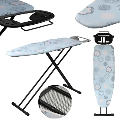 Afbeelding van KADAX Opvouwbare strijkplank, 120 x 38 cm, in hoogte verstelbare stoomstrijkplank, stoomstrijkplank met antislip voeten, tafel 8 mm schuimrubberen houder (blauw)