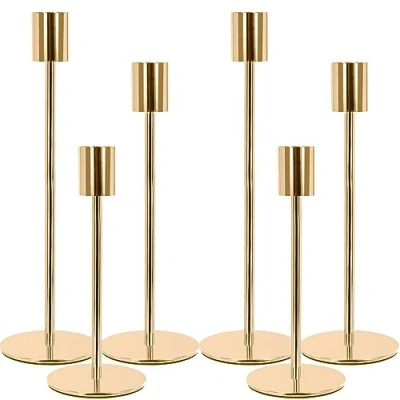 Afbeelding van MOYKSRR 6 stuks gouden metalen kandelaar, conische kandelaars, kaarsenhouder voor bruiloft, diner met kaarsen, interieurdecoratie, kandelaar
