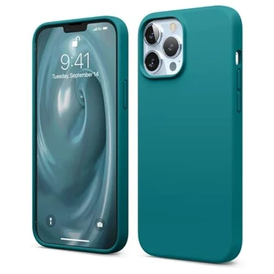 Afbeelding van elago Hoesjes van vloeibare siliconen compatibel met iPhone 13 Pro (6,7 inch) beschermhoes gemaakt premium volledige bescherming, schokbestendig, 3 structuren, zachte microvezel voorkomt krassen (donkerturquoise)