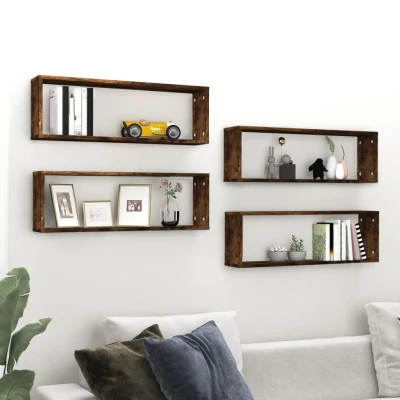 Afbeelding van Wandschappen kubus 4 st 80x15x26,5 cm hout gerookt eikenkleurig