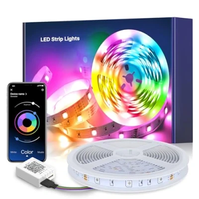 Afbeelding van Mexllex RGB kleurveranderende ledstrip met infrarood afstandsbediening, 16 miljoen kleuren, muzieksynchronisatie voor tv, huis, slaapkamer, keuken, plafond, feest, 5 m