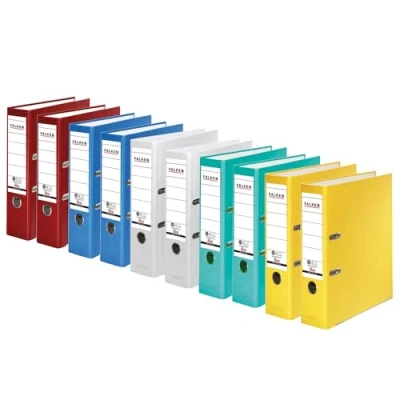 Afbeelding van Falken 10 stuks ecologische ordners, Made in Germany, gekleurd papier, buitenbreedte 8 cm, DIN A4, verschillende kleuren, ringmap, map