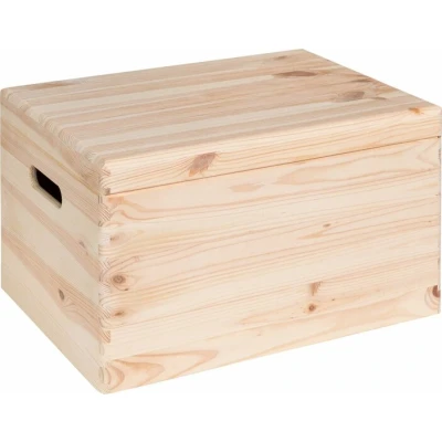 Afbeelding van Houten kistje met klep deksel, 39,5cm breed, inhoud 27,6L