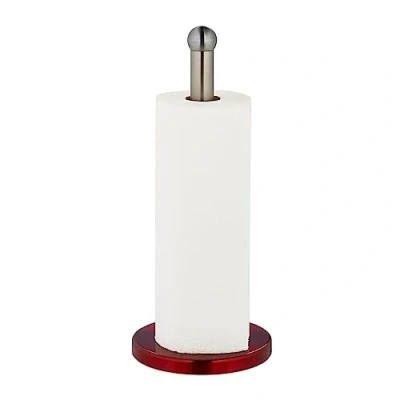 Afbeelding van Relaxdays keukenrolhouder rvs rolhouder staand rood keukenpapierhouder rond modern