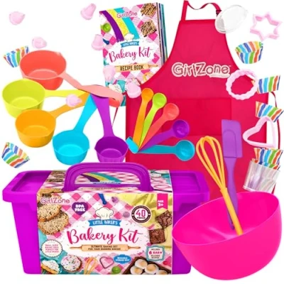 Afbeelding van GirlZone Cadeau voor meisjes kookset kinderen bakset kleine banketbakkers, bevat gebruiksvoorwerpen, een kookschort en recepten het maken van koekjes