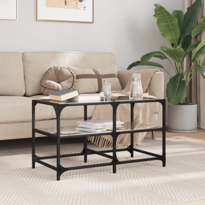 Afbeelding van Salontafel met zwart glazen blad 78,5x40x45 cm staal
