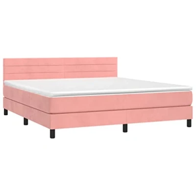 Afbeelding van vidaXL Boxspring met matras en LED fluweel roze 160x200 cm