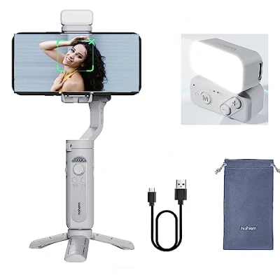 Afbeelding van Hohem isteady Xe 3 assige smartphone gimbal stabilisator kit met verlichting voor iPhone Android telefoons real time video opname YouTube vlog combinatie grijs