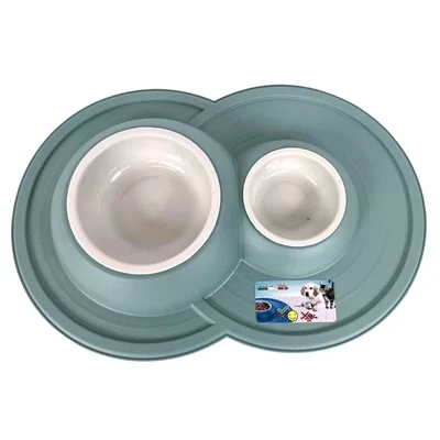 Afbeelding van Happy Pet Mad About Pets Voerbak / Drinkbak Volcano Dubbel Salie Groen 49X33X6 CM 230/600 ML