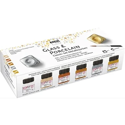 Afbeelding van Glasverf Porseleinverf Metallic Set Classic Glazuur look Kreul 6 x 20 ml
