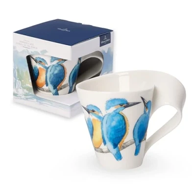 Afbeelding van Villeroy &amp; Boch NewWave Caffè Koffiemok &quot;IJsvogels&quot;, 300 ml, Hoogte: 11 cm, premium porselein, wit