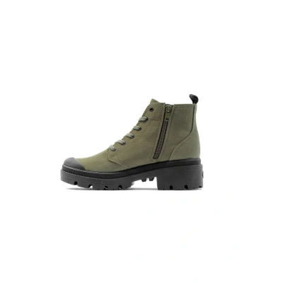 Afbeelding van Palladium BASE Twill Enkellaarsjes met plateauzool, Dames, Maat: 42, Olive night Textiel
