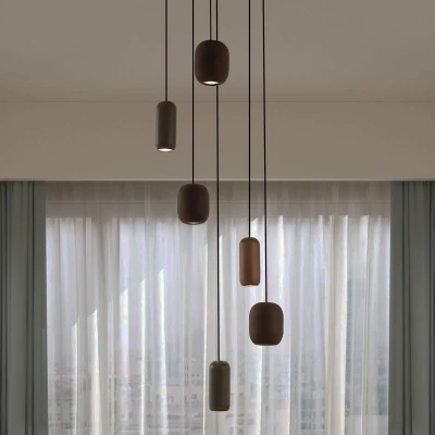 Afbeelding van Lucande hanglamp 6lichts IJzer, metaal, PVC GU10 mat zwart, donkergroen, bruin