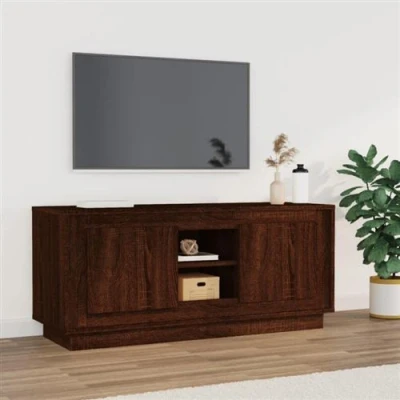 Afbeelding van Tv meubel 102x35x45 cm bewerkt hout bruin eikenkleur