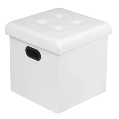 Afbeelding van WOLTU Kubus zitzak met opbergruimte, opvouwbare kist, afneembaar deksel, handgrepen, gevoerde zitting van kunstleer, 37,5 x 38 cm, wit SH15ws