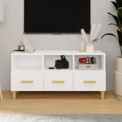 Afbeelding van Tv meubel 102x36x50 cm bewerkt hout hoogglans wit