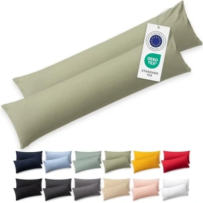 Afbeelding van Blumtal Set Van 2 Kussenslopen Superzachte Premium Jersey Kussenhoes 100% Katoen 40 x 145 cm Licht Olijfgroen