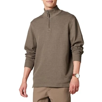Image de Amazon Essentials Pull côtelé français à fermeture éclair 1/4 pour homme, marron chiné, taille XL