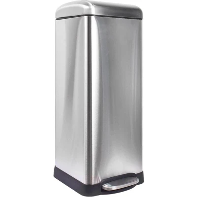 Afbeelding van Perel metalen pedaalemmer met uitneembare emmer, solide voet en antislippedaal, ideaal voor thuis op kantoor, inhoud 30 liter, vierkant 68 x 28 34 cm, grijs geborsteld metaal