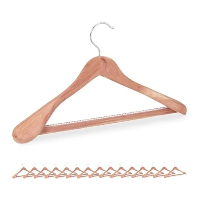 Afbeelding van Relaxdays Kledinghangers pakken set van 16 Kleerhangers kostuums broekenstang cederhout
