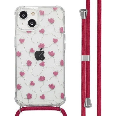 Afbeelding van imoshion Hoesje Geschikt voor iPhone 14 Design met Koord Dusty Rose Connected Hearts