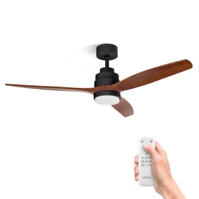 Afbeelding van Ufesa CFNP Plafondventilator met licht, 40 W, 6 snelheden, ultrastil, 3 bladen van natuurlijk hout, 132 cm, zomerfunctie, winterfunctie, 8 uur timer, niveaus, afstandsbediening, zwart Rovere