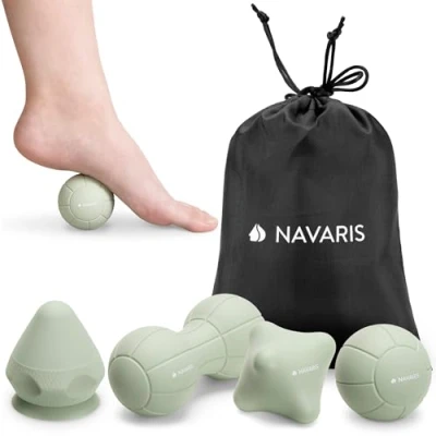 Afbeelding van Navaris 4 delige zelf massage set 1 lacrosse bal, pinda triggerpoint bal en een punt Met zuignap zwarte opbergtas Groen