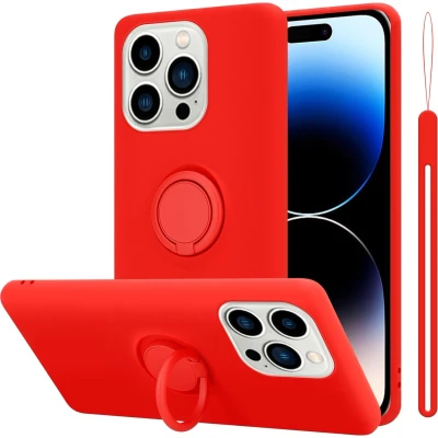 Afbeelding van Cadorabo Hoesje geschikt voor Apple iPhone 14 PRO MAX in LIQUID ROOD Beschermhoes van flexibel TPU silicone Case Cover met ring