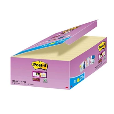 Afbeelding van Post it Super Sticky Notes, 90 Vel, Ft 47,6 X Mm, Geel, Pak Van 21 + 3 Gratis Memoblok