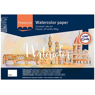 Afbeelding van Florence Aquarelblok A4 classic Off white texture 300gr 24vellen