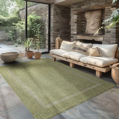 Afbeelding van Buitentapijt, effen, weerbestendig, voor terras, balkon, tuin, keuken, sisal look, groen, afmetingen: 240 x 340 cm