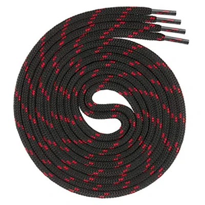 Afbeelding van Swissly Ronde veters ca. 4,5 mm diameter voor werkschoenen, wandelschoenen, trekkingschoenen, wandelschoenen van polyester lengte 70 220 cm, zwart/rood, 140 cm/ø