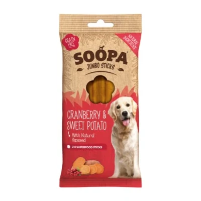Afbeelding van Soopa dental sticks jumbo cranberry &amp; zoete aardappel veenbes vegan vegetarisch