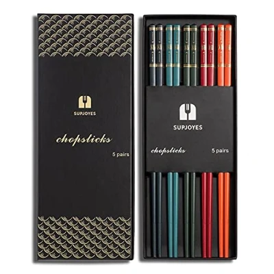 Afbeelding van SUPJOYES Herbruikbare glasvezel eetstokjes Multicolour Chinese vaatwasmachinebestendig, 5 paar cadeauset