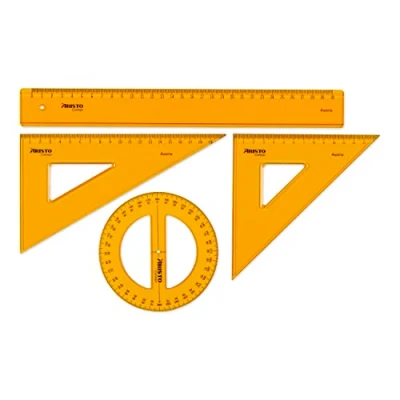 Afbeelding van Aristo AR22509 Contrast Geometrie set (driehoek 45, driehoek 60, cirkelmeter, liniaal 30 cm, inktranden en facetten, kunststof) oranje