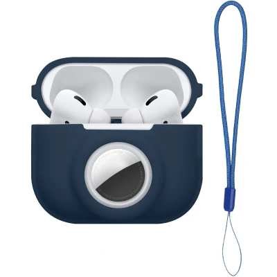 Afbeelding van kwmobile oordopjes case geschikt voor Apple Airpods Pro 2 hoesje Oortjes cover met AirTag houder in ear koptelefoon hoes Silicone donkerblauw