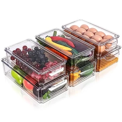 Afbeelding van Koelkast organizer, set van 6 opbergdozen, opbergdozen met deksel, deuropbergdozen, stapelbaar, voor